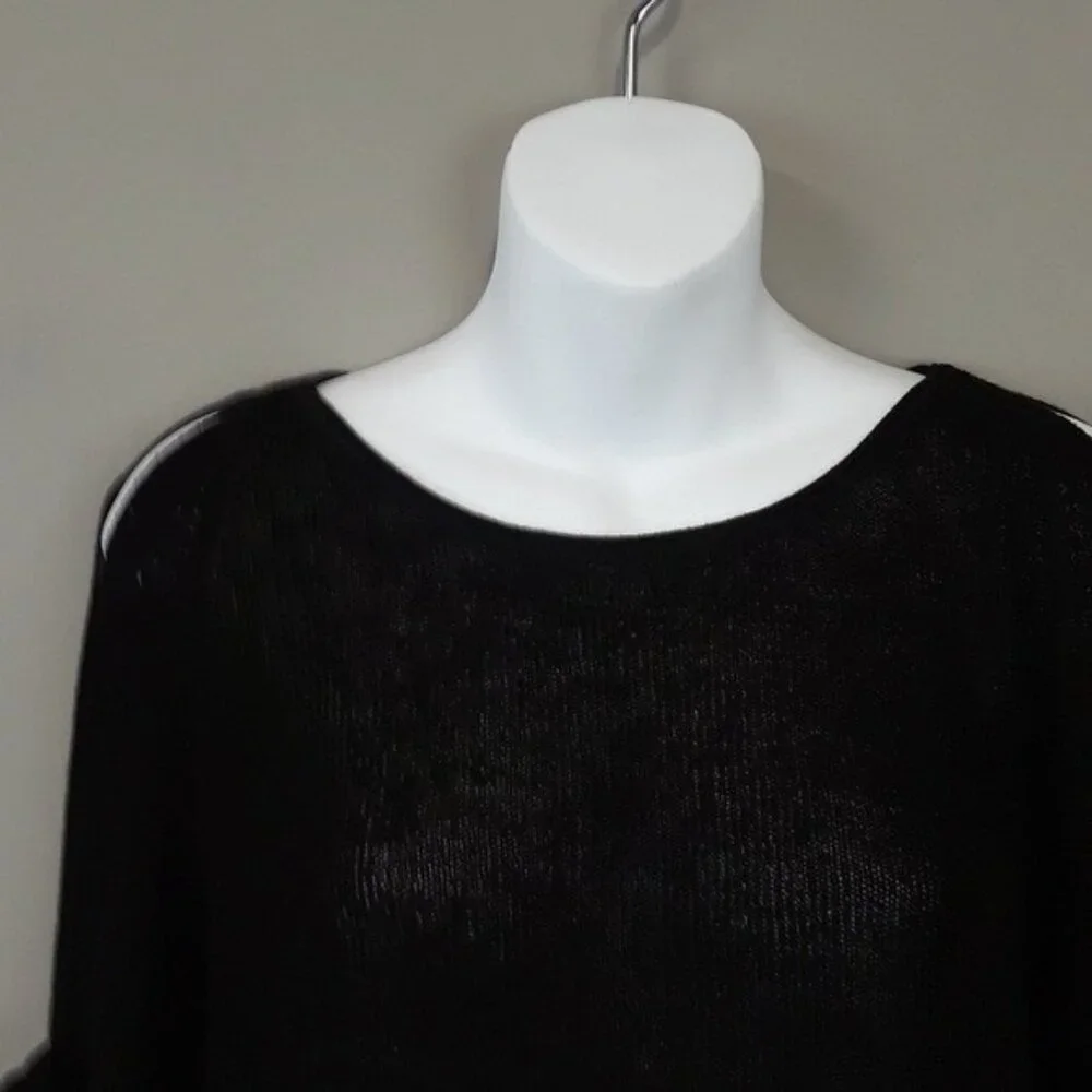 Zara Knit Womens Pullover Sweater Medium Black Cold Shoulder Asymmetric BOHO - Picture 2 of 7